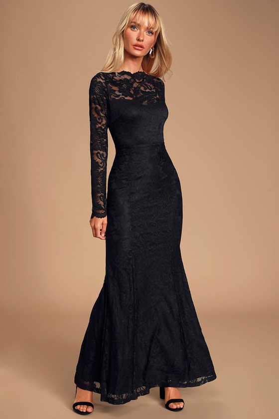 lace dress black long